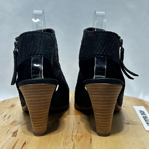 Paul Green Womens Peep-Toe Black Embossed Leather Ankle Side Zip Booties - 7.5‎ - Picture 6 of 10